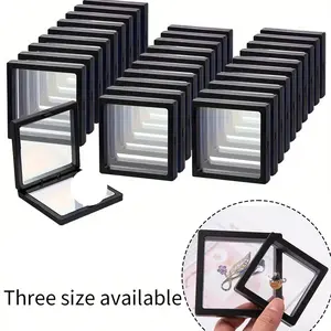 10-Pack 3D Floating Display Boxes, Dust-Proof Acrylic Jewelry Organizer, Transparent Hanging Rack for Necklaces, Bracelets, Rings, Coins, Earrings, Pins, Hanging Storage Box, Dustproof Storage Box