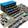 48-Pack Toy Cars, Metal Shell Mini Racing Vehicles with Portable Container Display and Fold-Out City Parking Mat for Kids Ages 3+