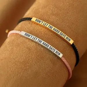 Don't Let The Hard Days Win Inspire Bracelet - Stainless Steel 18K Gold Plated Braided Design with Engraved Message, Adjustable Up to 10“, Unisex Positive Motivational Bracelets