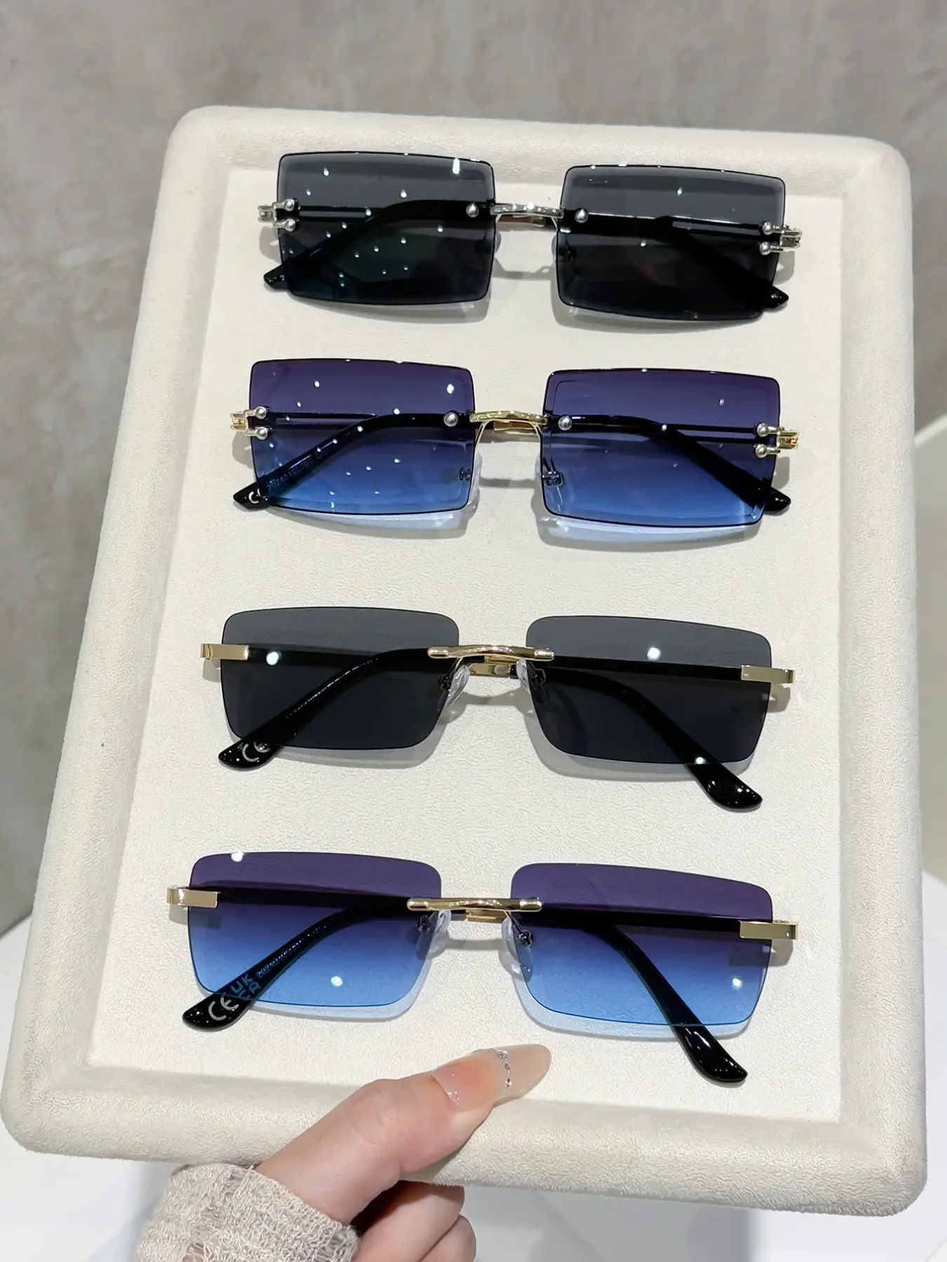 4 Pairs Frameless Trendy Square Sunglasses Set, Rimless Shades, Ideal for Driving, Camping, Daily Use, Business Casual, Outdoor Activities, Fashion Accessory Gift, Summer Sunglasses