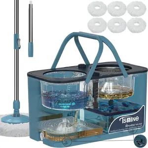 Spin Mop for Large Homes & Big, & Dirty Separation Mop for & Pet Homes,4-Chamber System, Wheels, Safe for & Tile, Handle, 6 Mop Heads