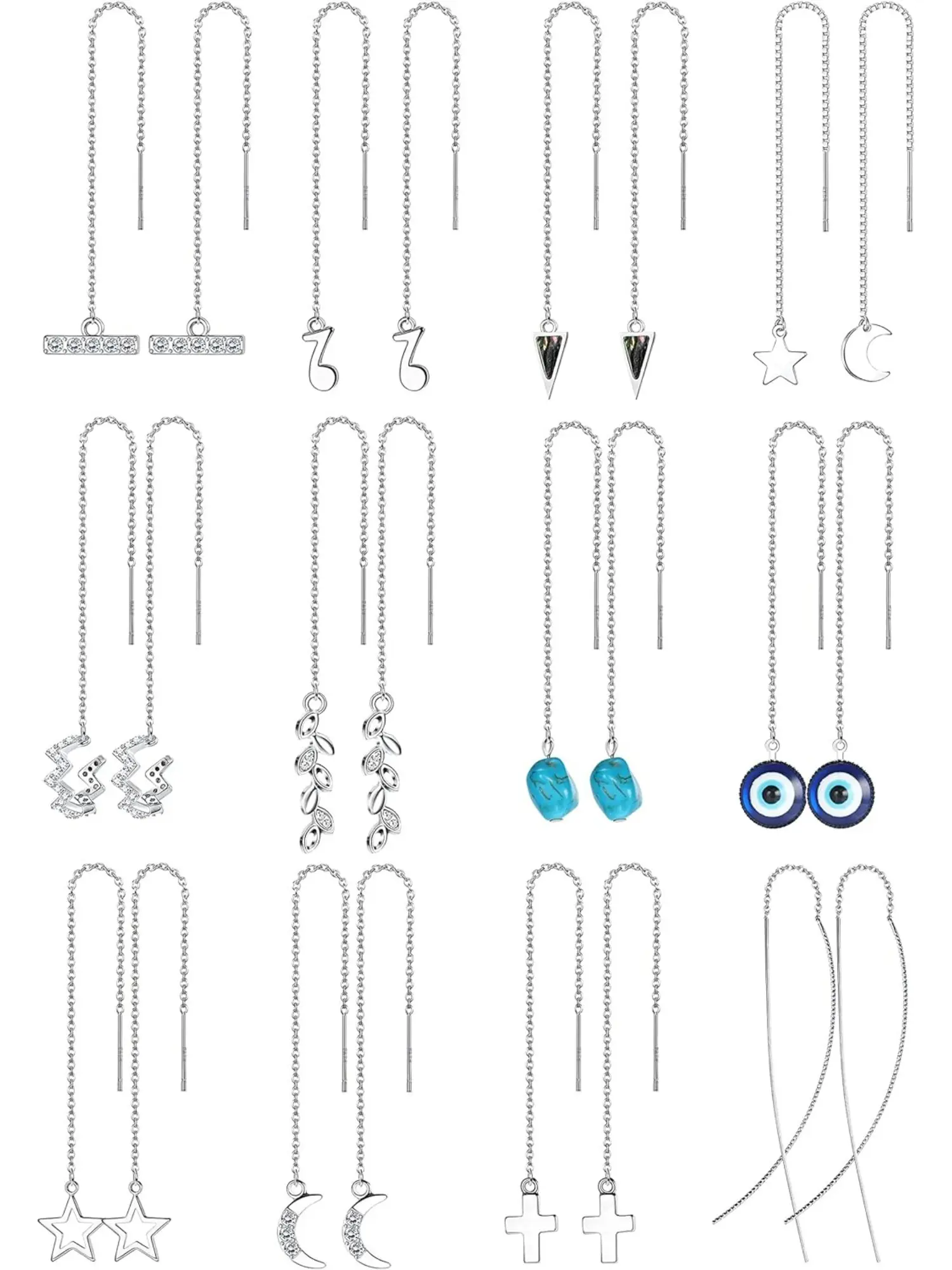 Versatile 12 Pairs Silvery Long Chain Threader Earrings Fashionable Copper Lightweight Chain Wave Ear Cuffs for Women Men Crawler Earrings Set Minimalist Chain Earrings Set Ear Studs Earrings Jewelry