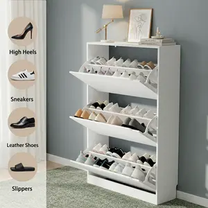 Narrow Hidden Shoe Storage Cabinet with 3 Flip Drawers, Modern Large Capacity Shoe Organizer, Perfect for Hallway, Small Apartment, Entryway, Space-Saving Freestanding Shoe Cabinet