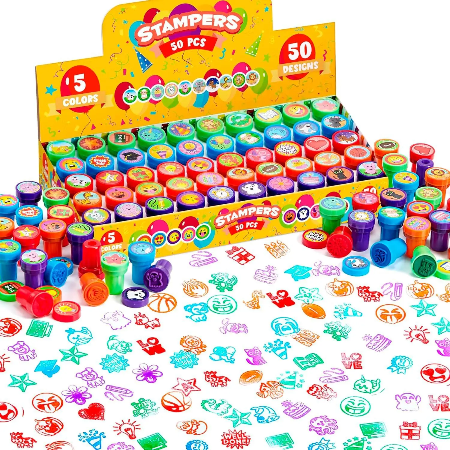 50 Pcs Assorted Stamps for Kids - Self-Ink Stamps with 50 Designs for Birthday Party Favor, Carnival Prizes, School Stampers, Goodie Bag, Classroom Treasure Box Toys (Zoo, Holiday Stampers)