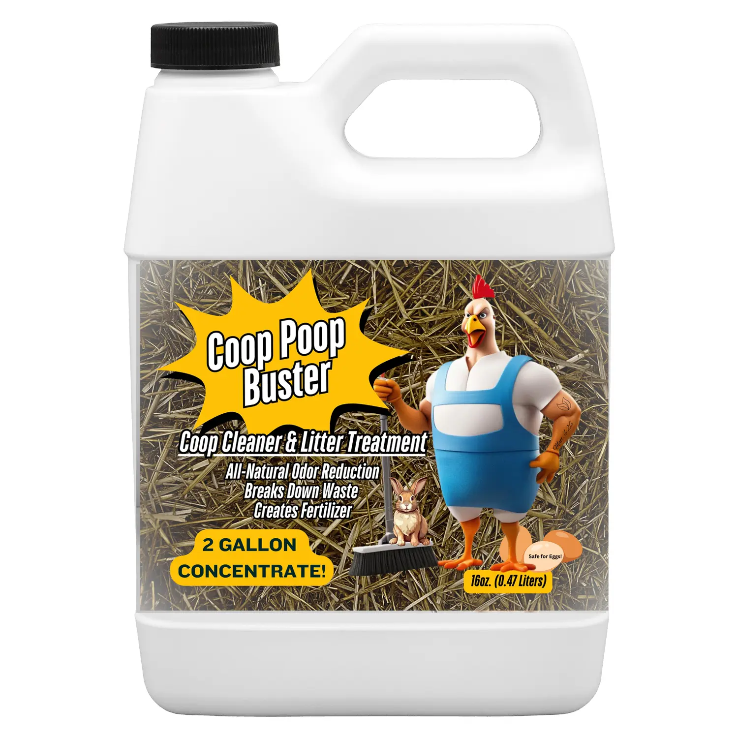 Coop Poop Buster – Chicken Coop Cleaner | 2-Gallon Mix | Natural Coop Refresher for Chickens | Safe & Effective Cleaning | Spray for Coops & Nesting Boxes, Pig Pens, | 16 oz Concentrate. 2,000+ Sq Ft