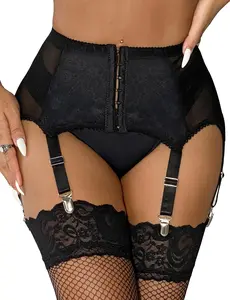 Womenswear High-Waisted Sexy Garter Belt Plus Size- Lace Mesh Suspenders Belt with Adjustable 6 Metal Clip for Stockings