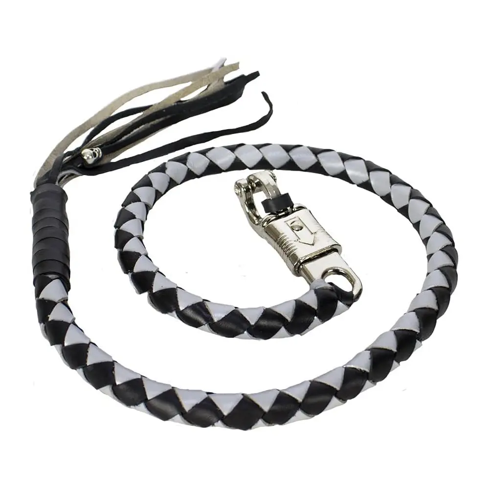 42" Genuine Leather Motorcycle Get Back Whips Bikers Whips with Stylish Fringes - Premium Handlebar Accessories for Bikers