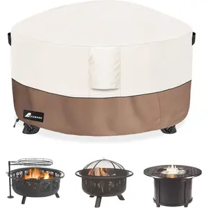 Fire Pit Cover Round 50 Inch Waterproof,Duty 600D Tear-Resistant Fire Pit Table Cover,Round Firepit Cover 50" D x 24" H, Beige