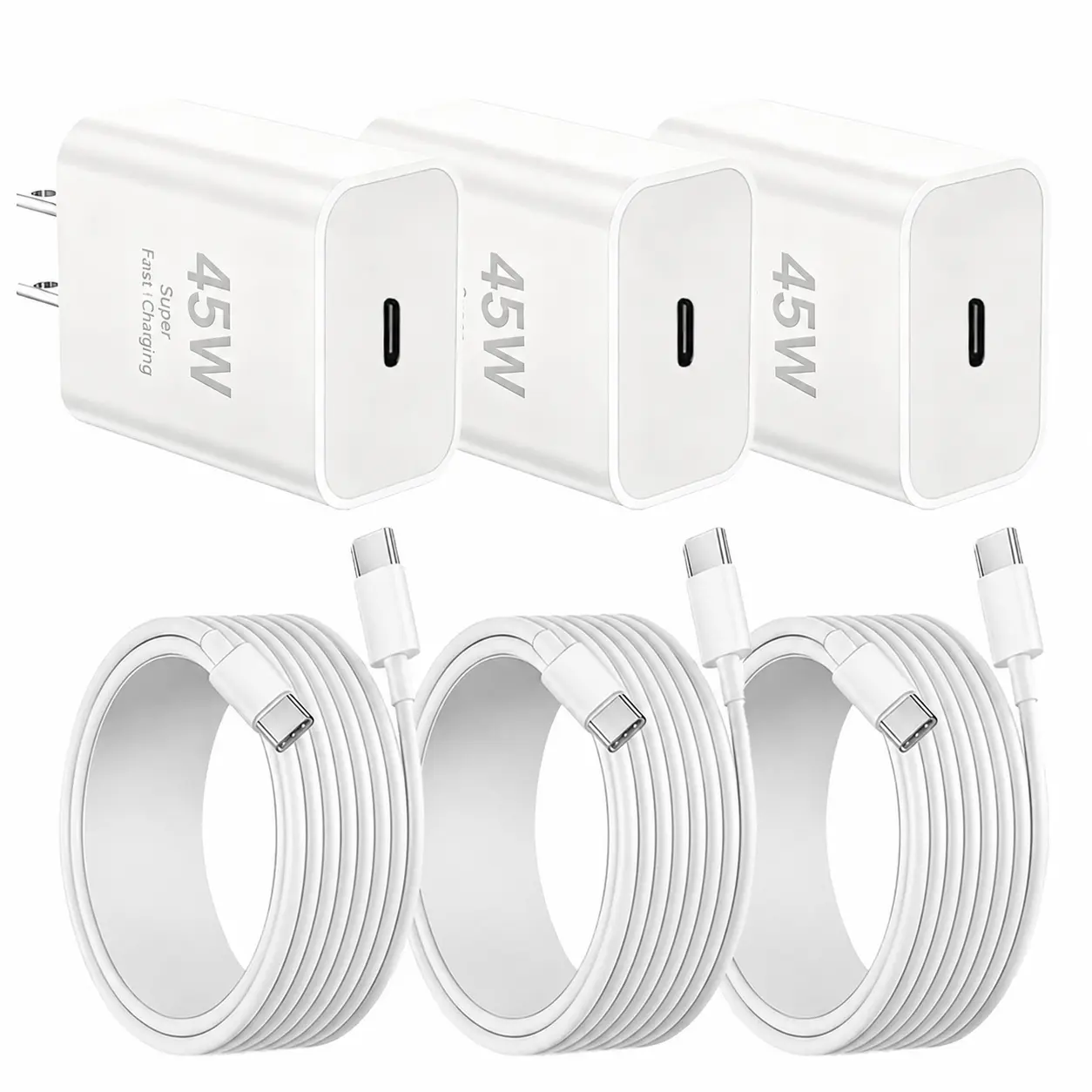 (1/2/3sets)For Samsung Super Fast Charger Type C 45W GaN Power USB C Charger PPS/PD Charging White & 10FT Cable for Samsung Galaxy S26 Ultra/S26/S26+/S25 Ultra/S25/S25+/S24 Ultra/S24/S24+/S23 Ultra/S23/S23+ Charger Kit Device