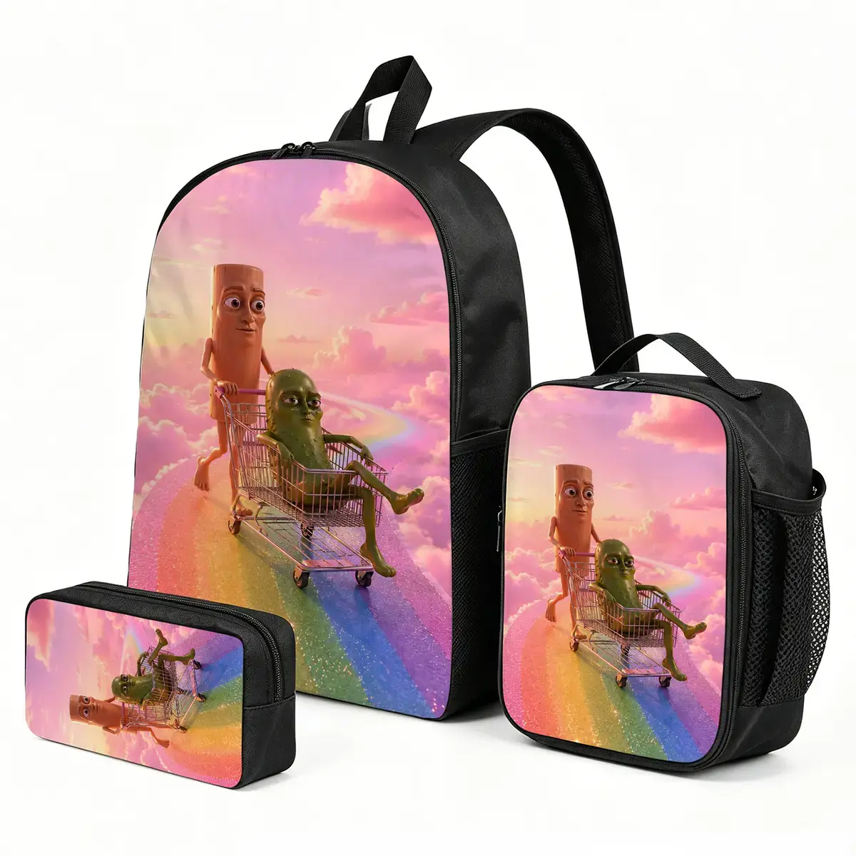 Tung-Tung-Tung-Sahur Lightweight School Backpack with Matching Lunch Pouch | Print Daypack | 3pcs Travel & Stationery Bag Set for Girls & Kids