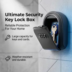 Wall-mounted four-digit combination key storage box, weatherproof and secure key safe, with precision dial, suitable for home and outdoor use, Lock Box