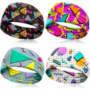 4 Pack 80s 90s Neon Headbands Outfit Accessories for Women Men Retro  Fashion Sweatbands 90s Athletic Elastic Hairband for  Hop Party Style Hiking Cycling Running