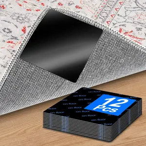 12PCS Square Premium Rug Grippers & Carpet Tape – Anti-Slip Pads for Area Rugs, 3.9 Inch, Prevent Curling & Sliding, Ideal for Hardwood, Tile, Marble, Laminate Floors