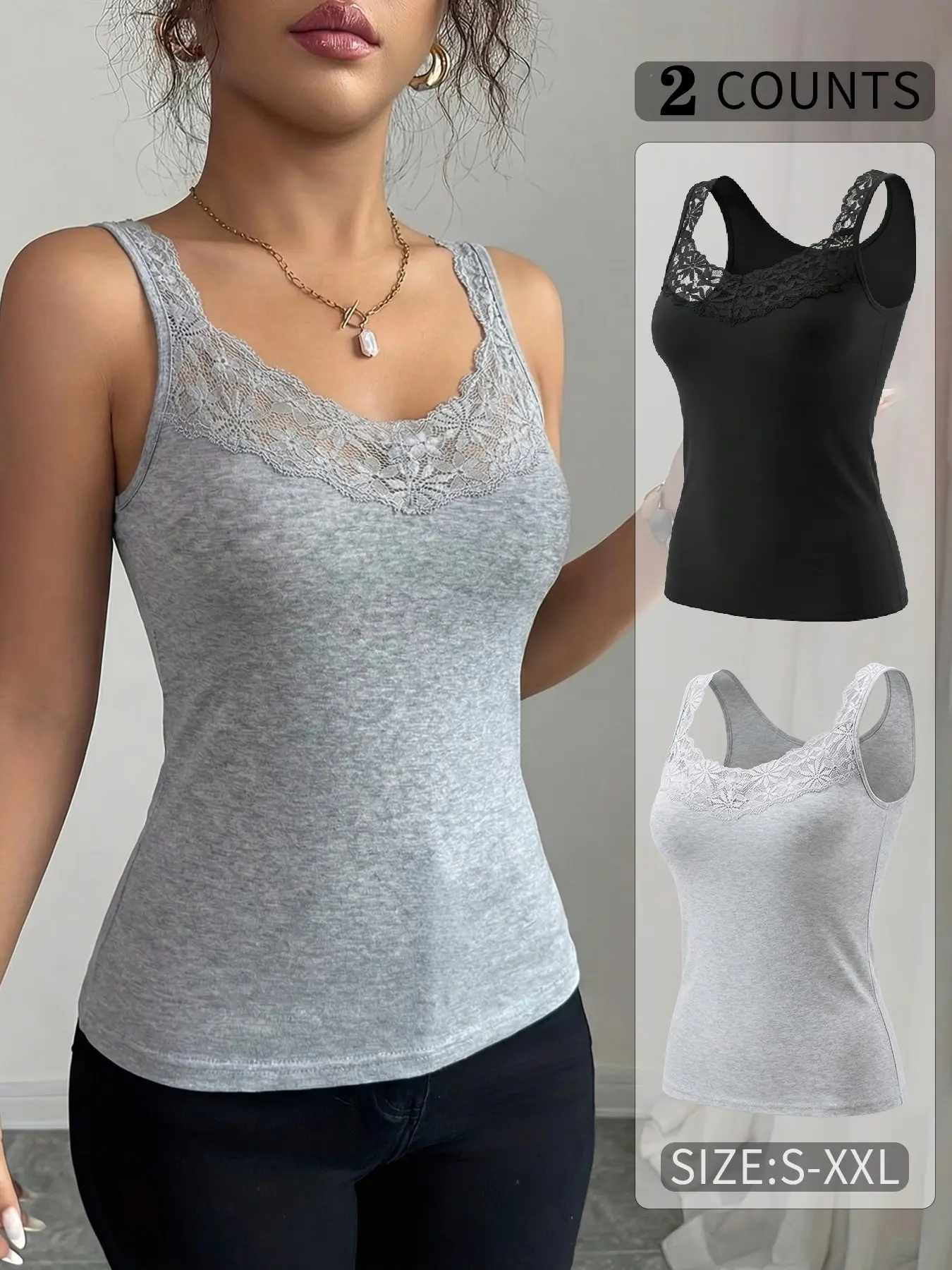 2PCS Versatile Women's Fitted Solid Cotton Sleeveless Braless Cami Tank Top  Stretchy & Breathable Camisole Undershirt for Yoga, Home & Gym