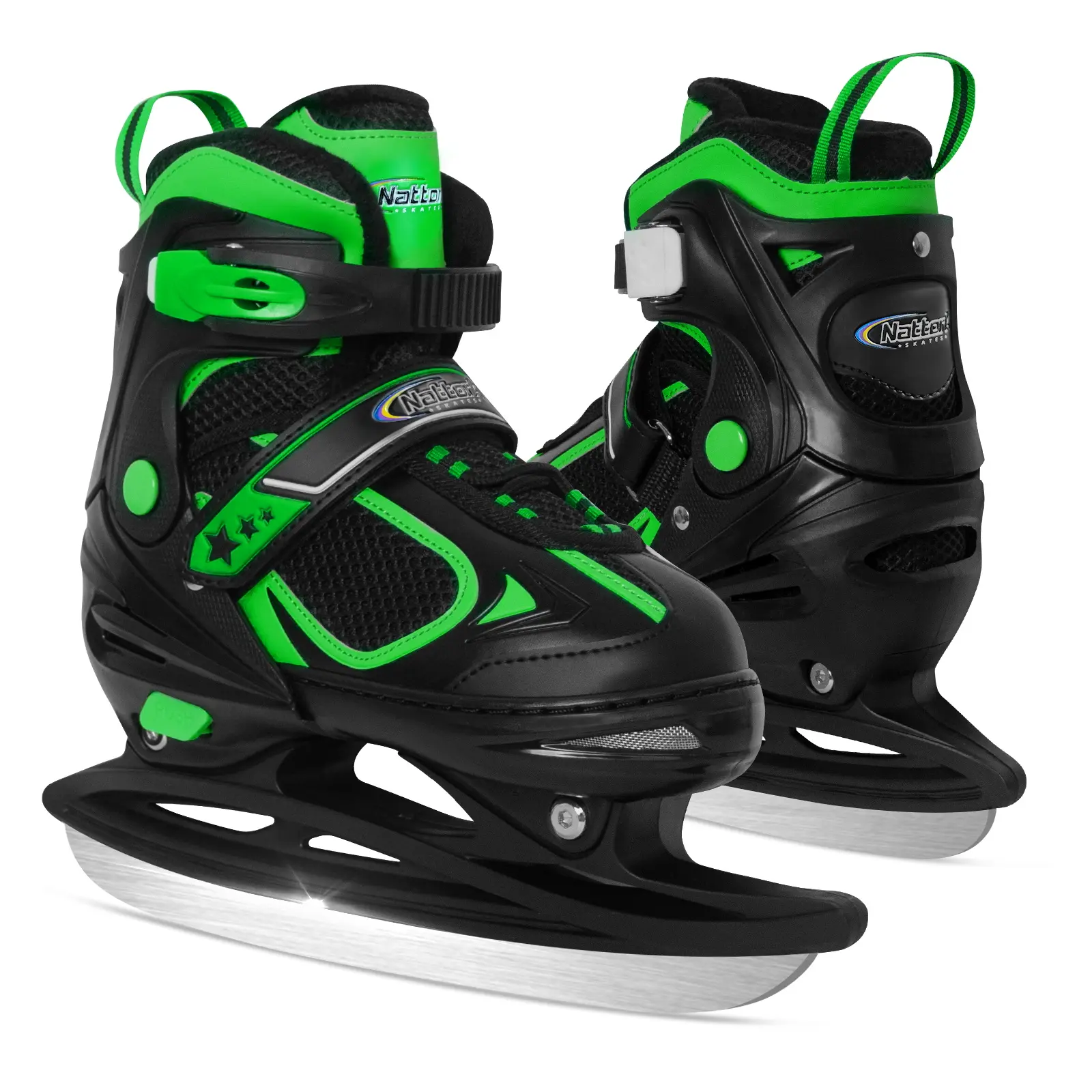 Nattork Kids' Unisex Classic Ice Skates, Polypropylene Shell with Soft Fleece Lining, Multi-Size Adjustable with Ankle Support, Durable Blades, Vibrant, Ice Skating Adventures, 4 Sizes, Adjustable Sizes
