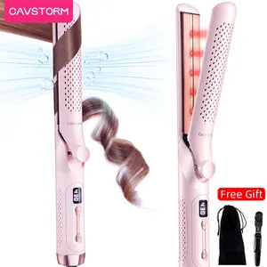 2in1 Airflow Curling Iron Ceramic Flat Iron & Curler with 360° Cool Air | Fast Heating, 5 Temps  Dual Voltage For All Hair Types, Straightener Comfort Black