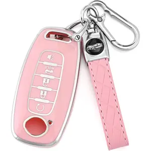 Key Fob Cover Case for Nissan Pathfinder Rogue Accessories | Fits 2023-2025 Sentra, Kicks, Versa | Soft TPU Protector for 5-Button Remote with Keychain - Pink