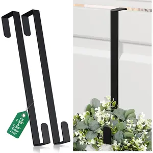 15" Reversible Wreath Hangers for Front Door, Fit Most Doors up to 1-3/4", Heavy Duty Steel Over The Door Hooks Hold up to 80 LBS for Spring & Easter Wreaths, Seasonal Door Decor (Black 2 Pack)