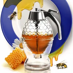 Multi-Functional Honey Dispenser with Storage Rack - Suitable for Syrups, Sauces, and Condiments - Reusable Plastic Material, Hand Wash Only,Ideal for Kitchen and Dining Table, Space-Saving Design for Everyday Use