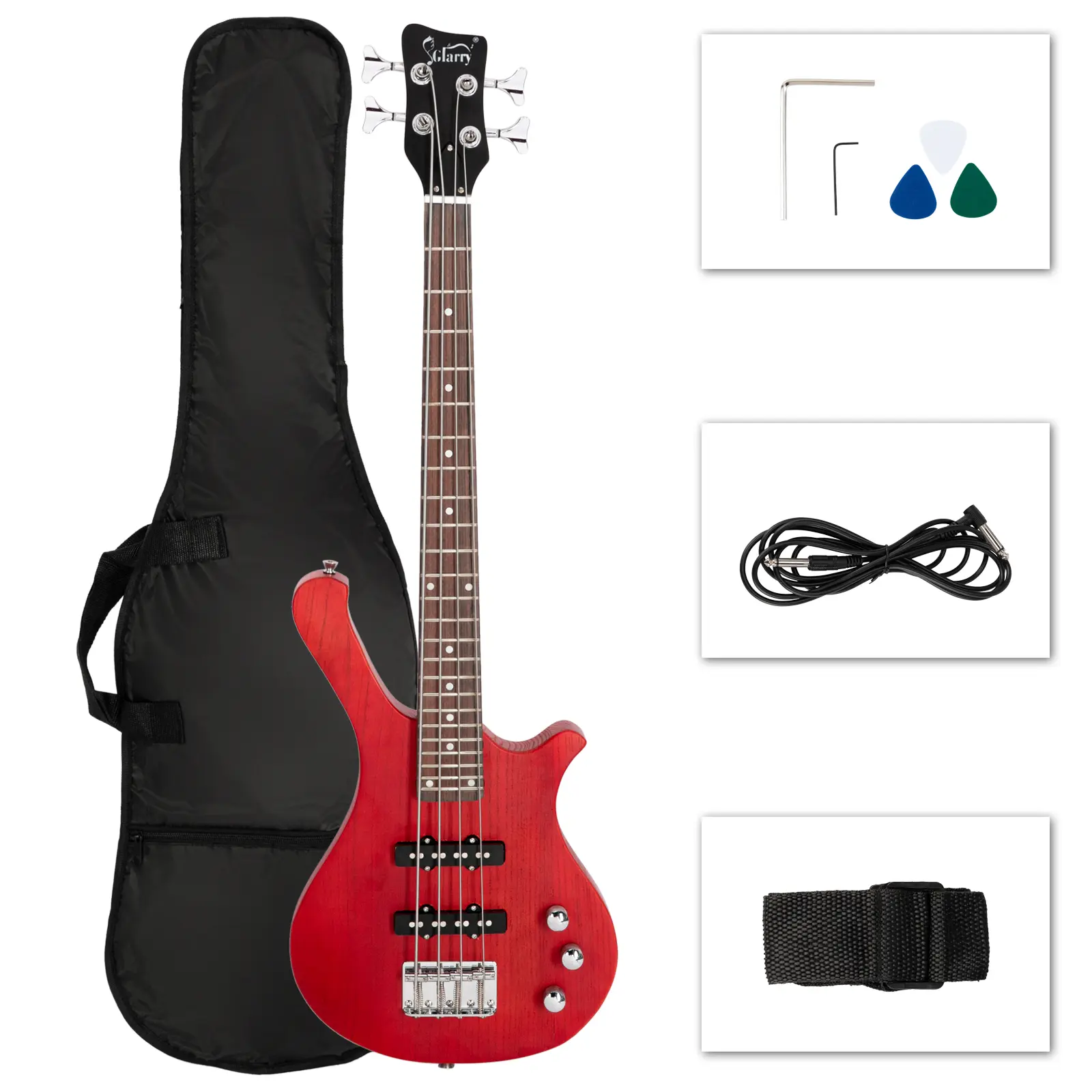 Glarry GW101 36in Small Scale Electric Bass Guitar - Mahogany Body w/ Rosewood Fretboard, 2 Single-Coil Pickups, Includes Gig Bag & Strap Perfect for Rock/Metal