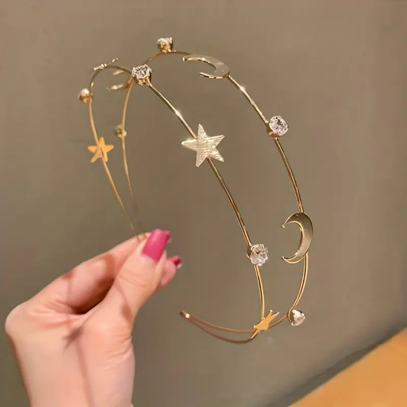 Korean Style Venus Moon Headband, Delicate Copper Alloy Fashion Hair Accessory with Star Charms, College Look Gift, Cast Iron, Metal Headband, Gift Choice, Stars Moon, Unisex, Ideal Gift Choice