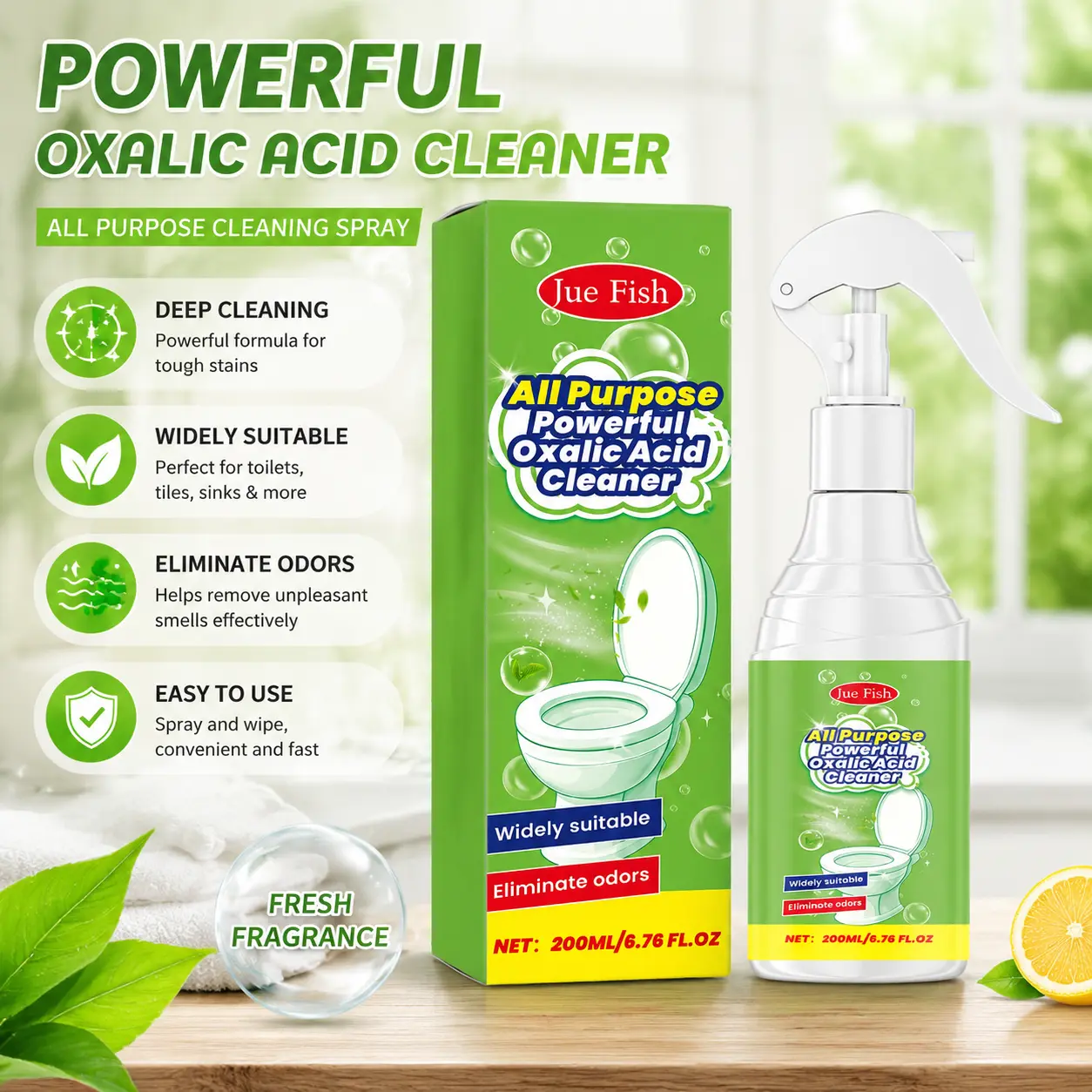 Multipurpose Household Cleaning Spray: Deep Cleans Stains and Grease in Bathrooms and Kitchens; For Daily Cleaning