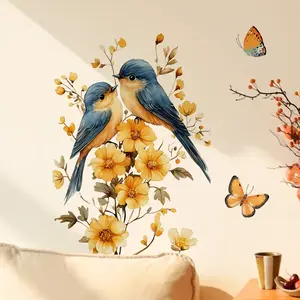 A self-adhesive wall sticker of flowers, birds and branches for bedroom and living room background wall home decoration Decorative Floral Pattern Sticker M18609