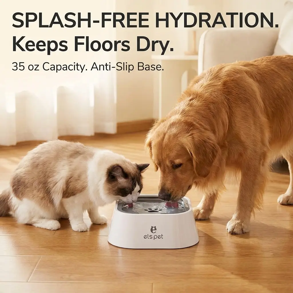 Anti Spill Dog Water Bowl for Dogs & Cats, Splash Proof Slow Drinking Pet Water Bowl, No Spill Water Feeder with Floating Disk, Keeps Floors Dry, Prevents Wet Mouth & Dirty Fur, Non Slip Design for Small Medium Large Dogs, Home, Travel & Car