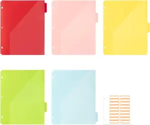 Pocket Binder Dividers with Tabs for 3 Ring Binder, 1/3 Cut Tabs, 5 Plastic File Folders with Pockets Letter Size 8.5 x 11, Multicolor