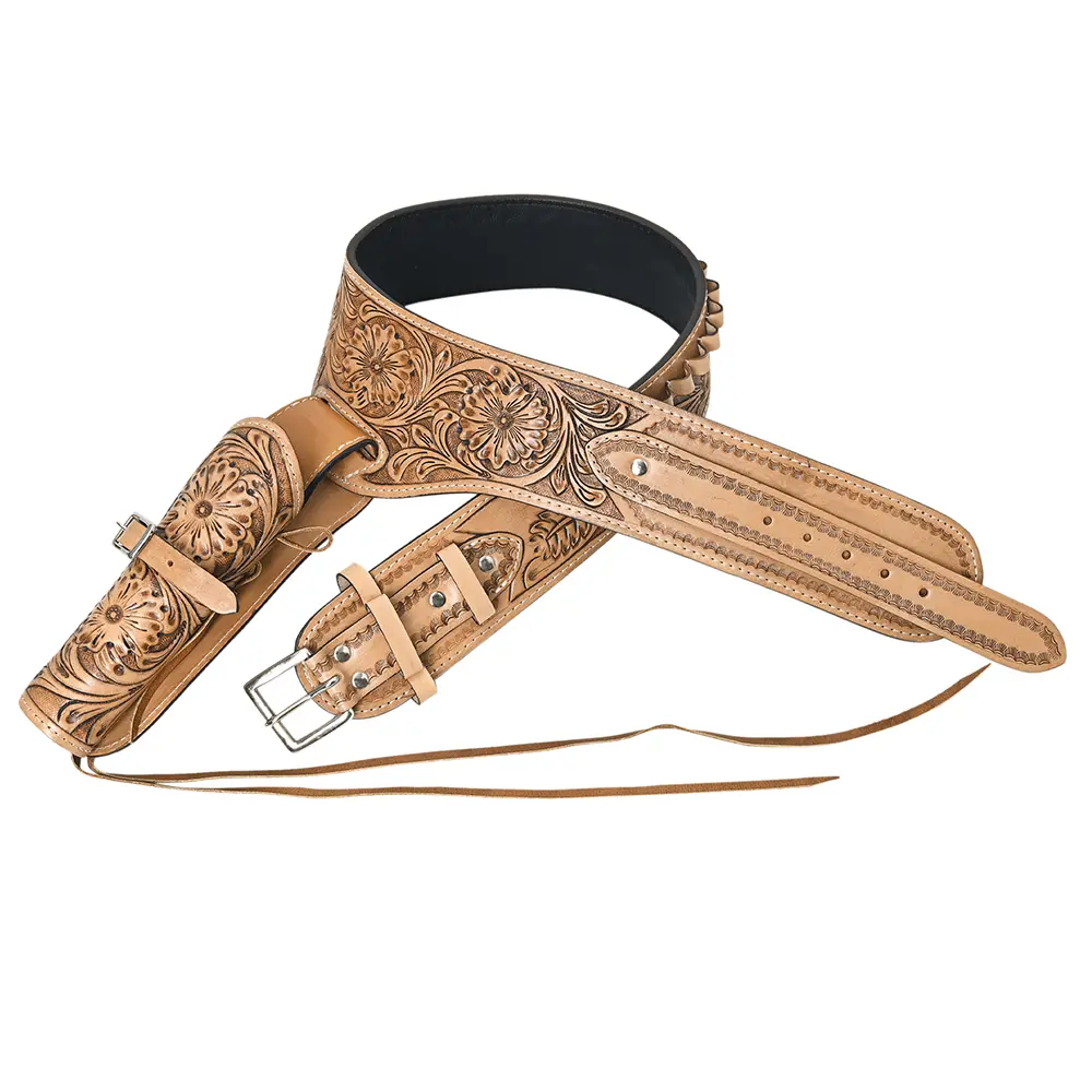 HILASON Western Right Hand Gun Holster Rig 44/45 Caliber Leather Cowboy Tan | Costume Belt