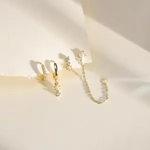 Gold Hoop Earrings for Women, 14k Gold Cartilage Earring set Hypoallergenic Drop Pearl Earrings Dainty Gold Stud Earrings Small