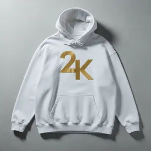 24k Limited Edition Hoodie - Medium Length Fitted Long Sleeve Casual Autumn Hoodie with Embroidered 24k Logo and Front Pocket - Fabric