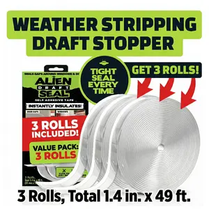 Alien Draft Seal Insulation Tape - Self-Adhesive Silicone Weather Stripping for Door & Window, Under-Door Draft Stopper, Bottom & Side Seal - Sealing