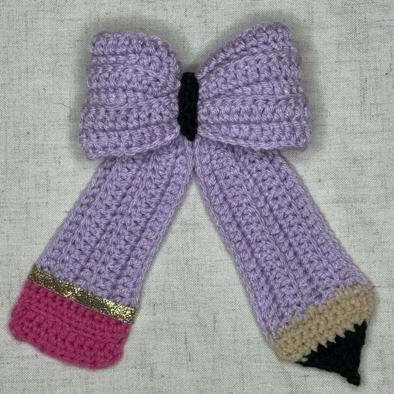 Crochet Pencil Hair Bow Clip, Back to School Hair Accessory, Handmade Bow with Alligator Clip (Custom Colors Available)