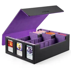 Trading Card Storage Box for Commander - 2400+ MTG Deck Box with Removable Cover, 24 Colorful Divider Tabs, Card Storage Box with Viewing Windows Fits for Magic Game (Black&Wathet)