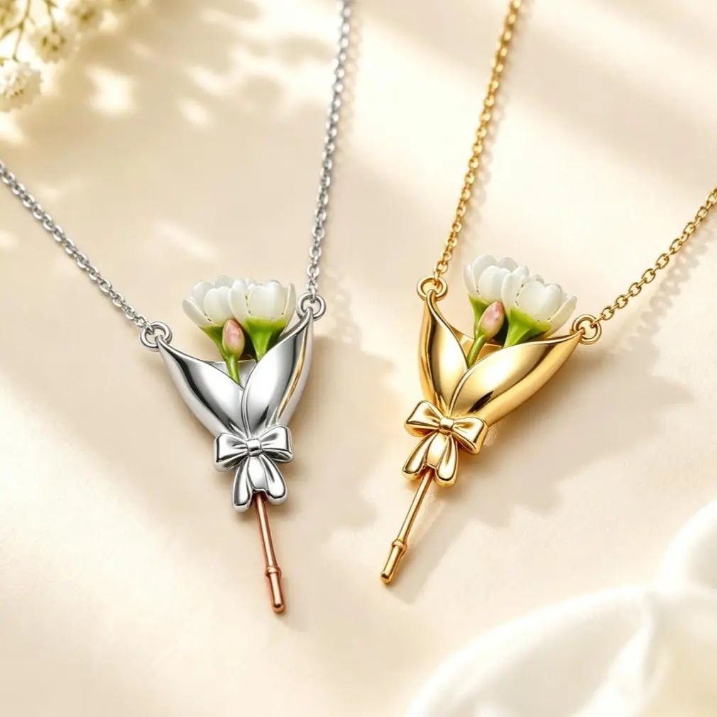 Elegant Floral Vase Necklace, Metal Coated Pendant with Mini Glass Vial for Women, DIY Keepsake & Meaningful Birthday Gift Jewelry, Exquisite Jewelry Gift, Meaningful Gifts