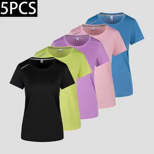 Women’s Quick-Dry Short-Sleeve Sports T-Shirts, Set of 5 — Breathable for Summer Fitness, Yoga, Running, and Casual Wear