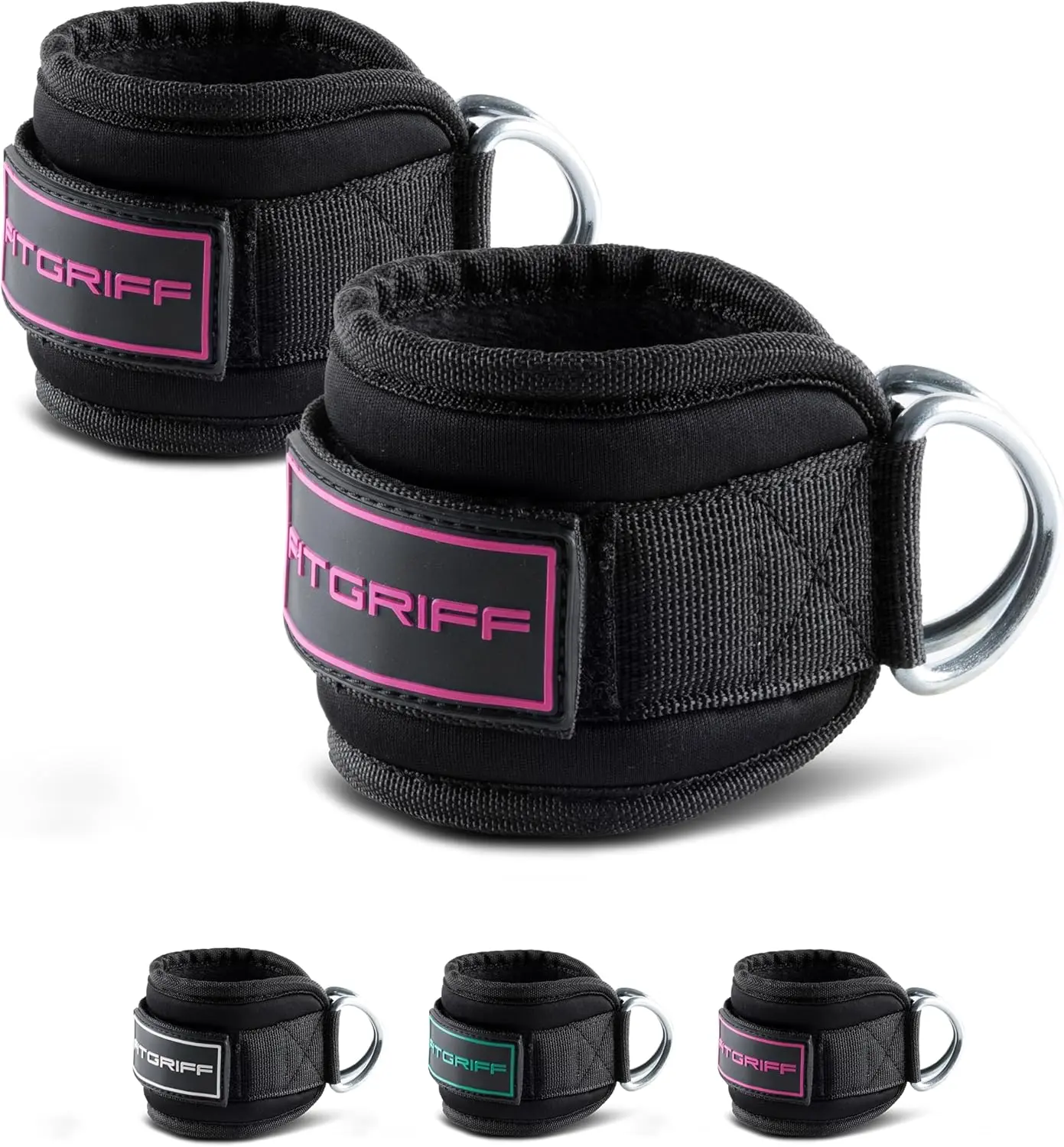 Fitgriff Ankle Straps V3 for Cable Machine (2 Pieces) - Gym Workout Equipment - Leg Pulley Attachment, Kickback Straps Fitgriff