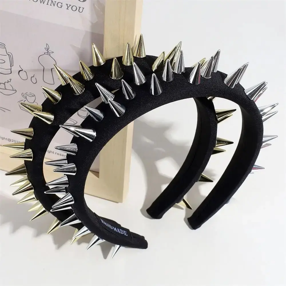1pcs Fashion Punk Goth Headwear Women Headband Girls Rivets Hair Bands Cosplay Headdress Silver Golden Hair Accessories