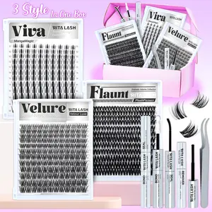 RITALASH 408Pcs Lash Clusters, VIVA/FLAUNT/VELURE 8-18mm DIY Volume Cluster Eyelash Extensions Kit False Eyelash Set Popular & Must-Have Clusters Lash Cluster Eyelashes with Lash Bond and Seal, Remover, Lash Tweezers