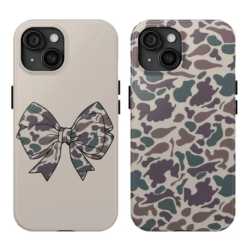Vintage Camo Couple Phone Cases for iPhone 17 Pro Max 15 14 13 12 11 8 7 Samsung S24 S23 S22 S21, Matching Phone Case Gift for Boyfriend Girlfriend, Duck Hunting Gift for Her/Him, Smartphone, Handheld, Protection