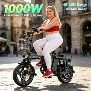 14'' Compact Foldable E-Bike with 1000W Drive Motor, 15Ah Detachable Battery for 48 Miles Long Range, High Carbon Steel Construction Dual Disc Brake, LED Speed Screen & Remote Unlock Lock, Urban Commuter & Outdoor Cycling Electric Bike