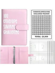 100pcs Envelope Saving Challenge Binder with Loose Leaf Pouches, Portable Money Saving Organizer for Budgeting & School Use