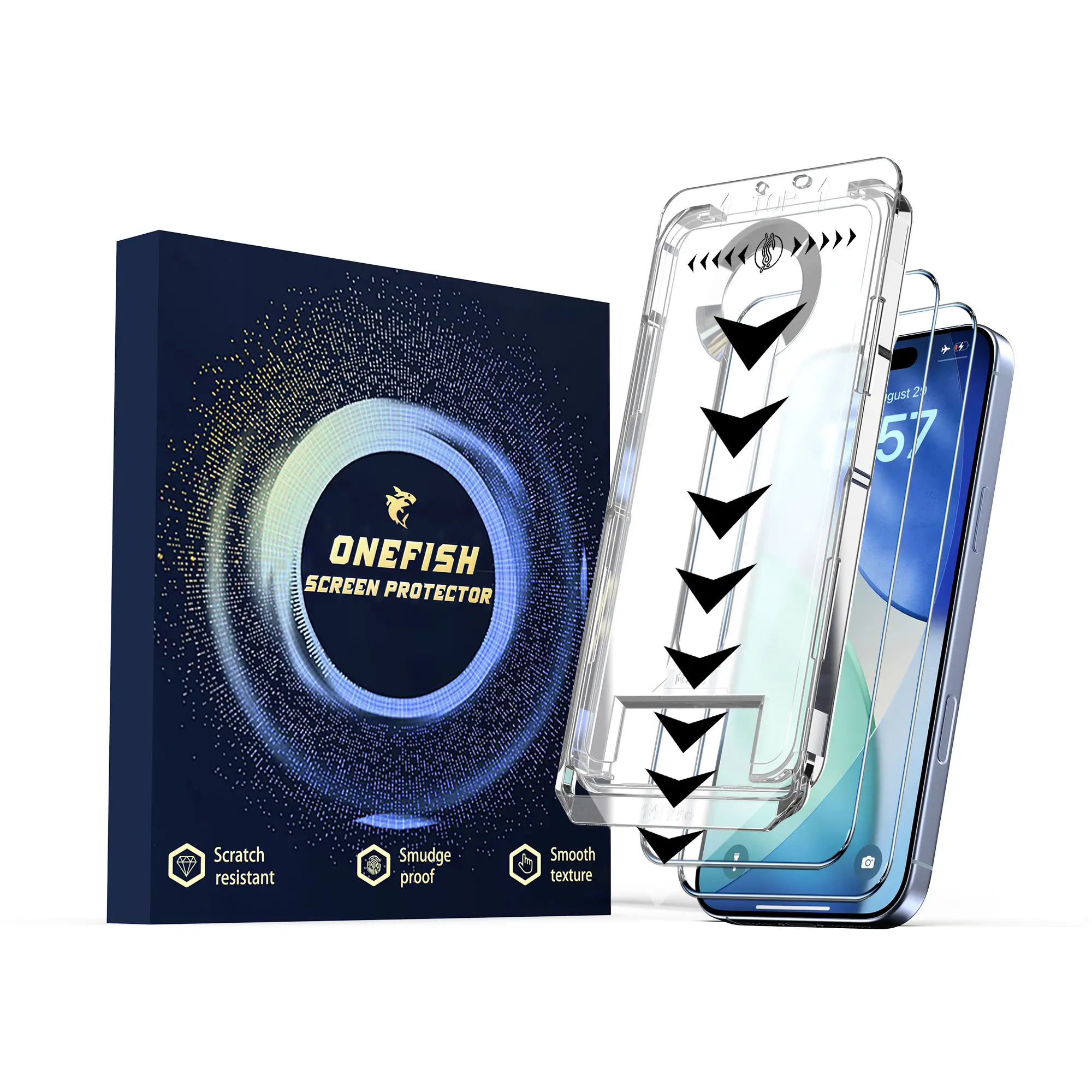One Fish Screen Protector 2 Pack, for iphone,Samsung,Crystal Clear, Scratch-Resistant, Ultra-Smooth Touch, Privacy Protection, Easy Installation.