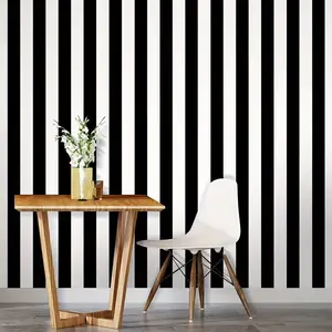 1pc Vintage Black And White Striped Patterned Removable Wallpaper, Waterproof, Peel And Stick, Suitable for Appliances, Furniture, Home Decor, Room Backgrounds, Kitchen Renovations, Wall Coverings, Wall Sticke