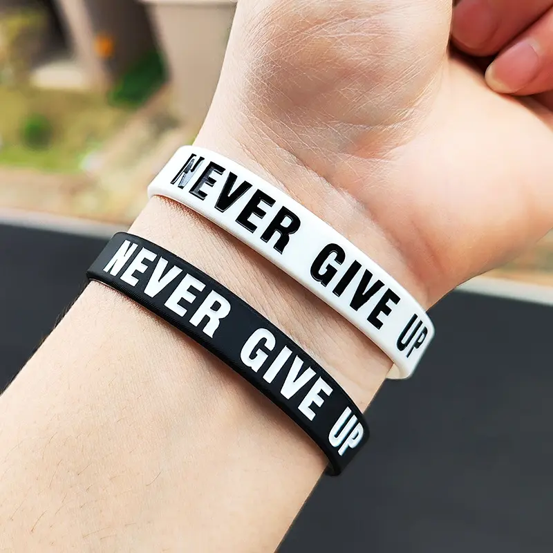 Inspirational Silicone Bracelets, 6Pcs Unisex Pack with 'NEVER GIVE UP' Slogan for Company and Teams, Bracelet Stacks, Business, School, Used In School, Company And Teams, Wristbands, Bracelet Sets, Motivation