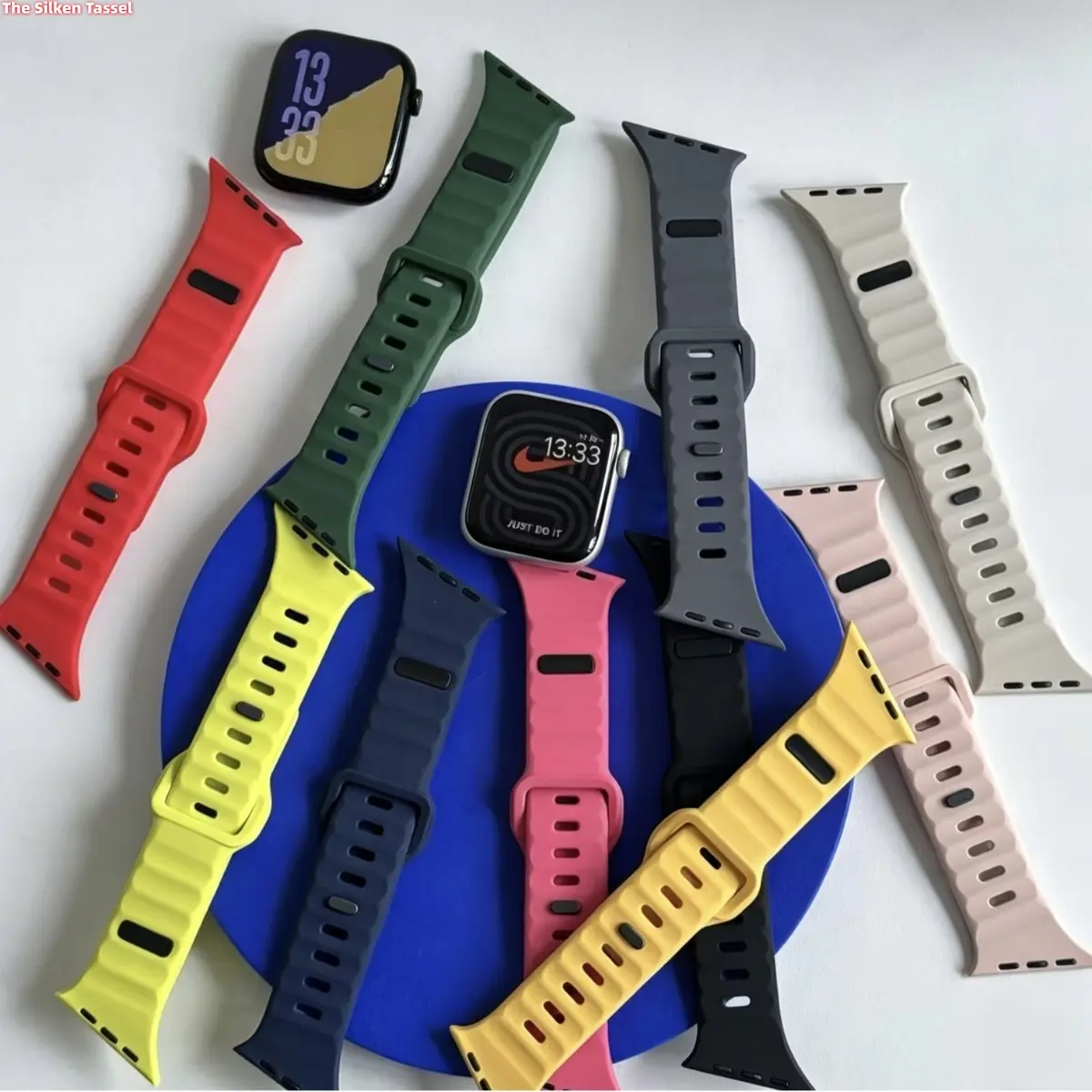 Creative Diagonal Grain Single Stud Silicone Watch Band, Lightning Buckle Sport Strap Compatible With Apple Watch, Slim Comfort Accessory For Workout And Daily Wear (No watch)