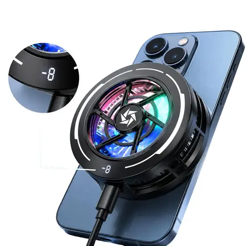 Magnetic Smartphone Cooler with RGB Smart Control, Digital Temperature Screen, Low-Noise Cooling, Compact ABS Radiator for Mobile Gaming Heat Relief, Compatible with iPhone, Android, iPad