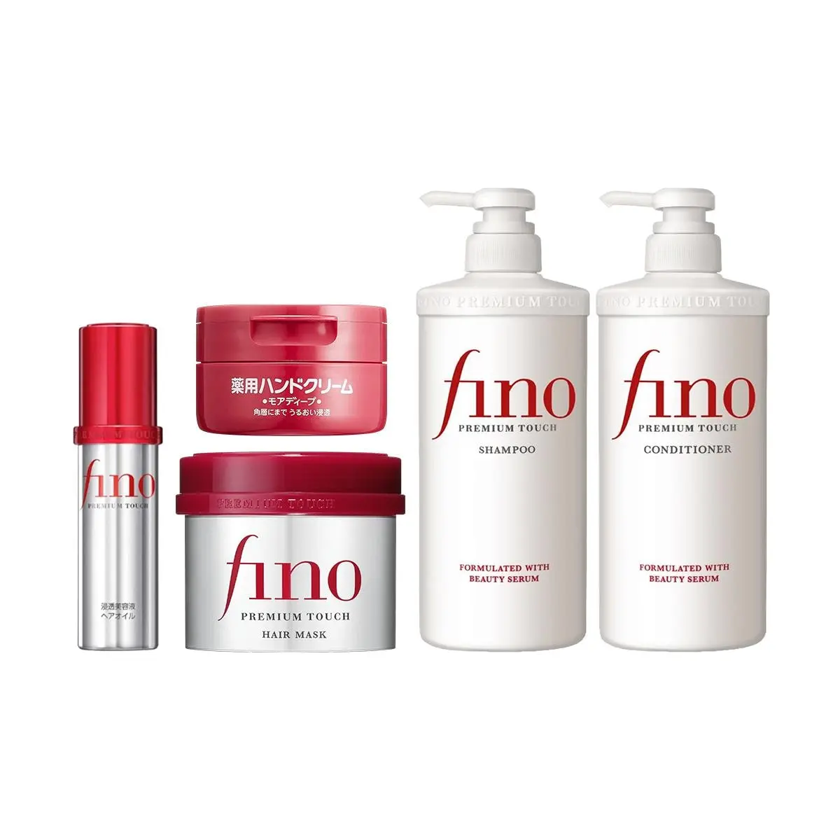 FINO Premium Touch Hair Mask 230g Repair Shampoo 550ml Conditioner 550ml Hair Oil 70ml Hand Cream 100g FINO Premium Touch Hair Mask 230g Repair Shampoo 550ml Conditioner 550ml Hair Oil 70ml Hand Cream 100g