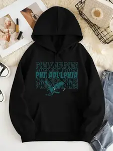 Women's Eagle & Letter Print Drop Shoulder Drawstring Hoodie, Fashion Casual Pocket Long Sleeve Hooded Sweatshirt for Daily Holiday Outdoor Wear, Women Clothing for Fall & Winter
